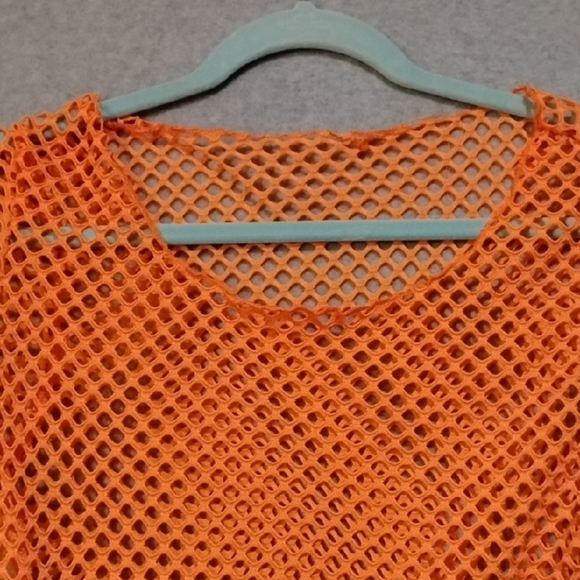 Orange Mesh Long Sleeve Dress - Picture 2 of 5
